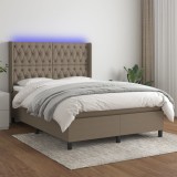 Gossi pat cu arcuri, saltea si led, gri taupe, 140x190 cm, textil