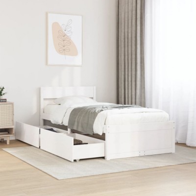 vidaXL Cadru pat fără saltea, alb, 100x200 cm, lemn masiv pin 846790 foto