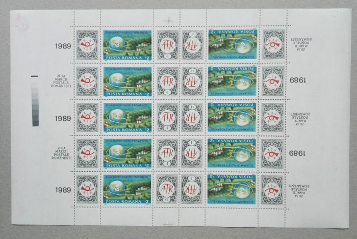 TIMBRE ROM&Acirc;NIA LP1225/1989 ZIUA MĂRCII POȘTALE COALĂ MNH ( vezi descrierea)