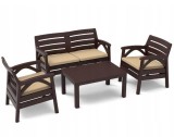 Set mobilier pentru gradina sau terasa, 4 persoane, maro, 1 masa, 2 scaune, 1 canapea cu 2 locuri, Gimihome