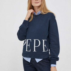 Pepe Jeans hanorac de bumbac Victoria femei, culoarea albastru marin, cu imprimeu