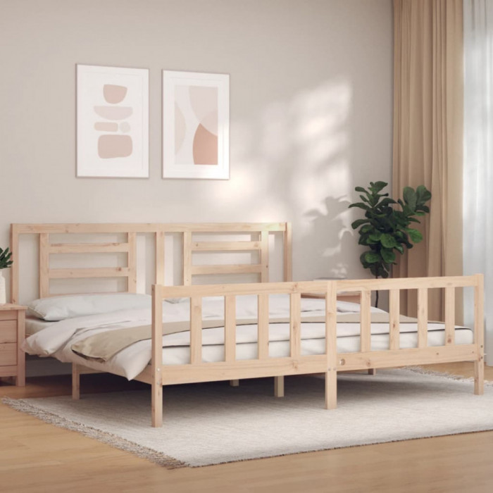 vidaXL Cadru de pat cu tăblie Super King Size, lemn masiv