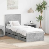 vidaXL Cadru de pat Gri din beton 75 x 190 cm Lemn Ingineresc 3410759