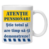 Cana alba inscriptionata &quot;atentie pensionar &quot;, INOVATIX&reg;️. 330ml