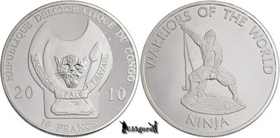 2010, 10 Francs - Warriors of the World - Ninja Warrior - R.D. Congo foto