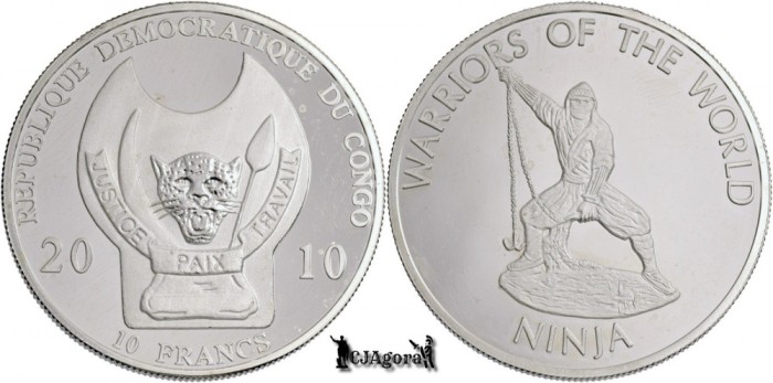 2010, 10 Francs - Warriors of the World - Ninja Warrior - R.D. Congo