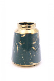 Cumpara ieftin Vaza decorativa lucioasa cu insertii aurii, verde, 15 x 7 cm