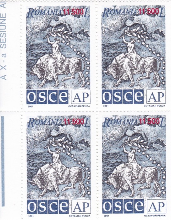 ROMANIA 2001 LP 1552 O.S.C.E. BLOC DE 4 TIMBRE MNH