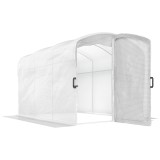 Outsunny Seră tunel de grădină 6m&sup2;, seră tunel 300x200x195cm folie PE 220 g/m&sup2; margini prelungite 50 cm cu ușă alb | Aosom Romania