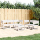 Set canapea gradina vidaXL, 5 piese, lemn masiv pin, alb, modular, terasa, curte, design sipci, confortabil, 73x73x78 cm