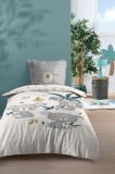 Lenjerie Koalinou Pat Single, 2 Piese, Cearsaf Pilota 140x200cm, Fata De Perna 63&times;63cm, Culoare Gri, 100% Bumbac Oeko Tex