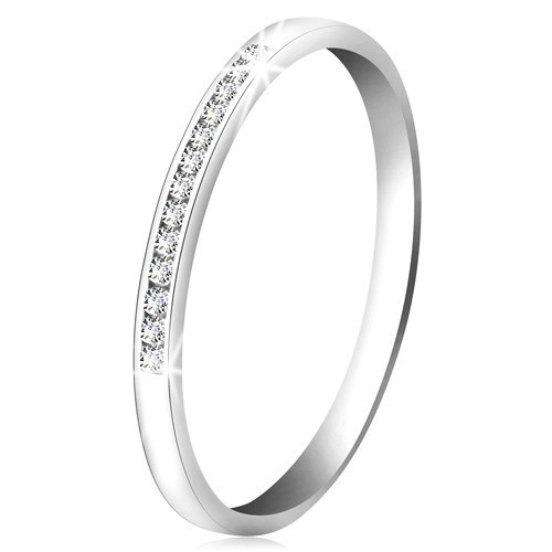 Inel din aur alb 14K - linie lucioasă cu mici diamante transparente - Marime inel: 65