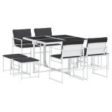 Cumpara ieftin Set mobilier de gradina, 9 piese, cu perne, alb, textilena
