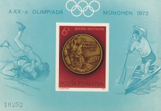 ROMANIA 1972 LP 807 J.O. VARA MUNCHEN MEDALII OLIMPICE COLITA NEDANTELATA MNH