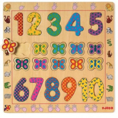 Djeco Puzzle din lemn - Cifre - Joc Educativ si interactiv pentru copii