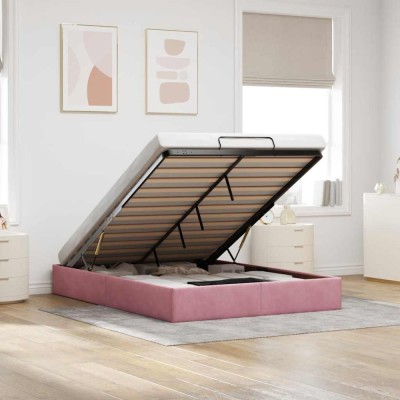 vidaXL Cadru pat otoman fără saltea roz 140x190 cm catifea 3310966 foto