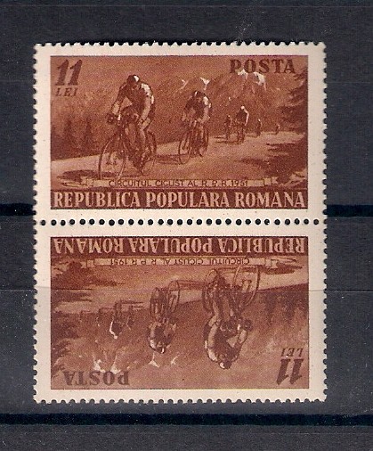 ROMANIA 1951 - CIRCUITUL CICLIST AL R.P.R.,TETE-BECHE, MNH - LP 281a
