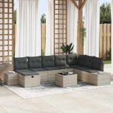 Cumpara ieftin Set canapele grădină 9 piese, cu perne, gri deschis, din rattan poliesteric