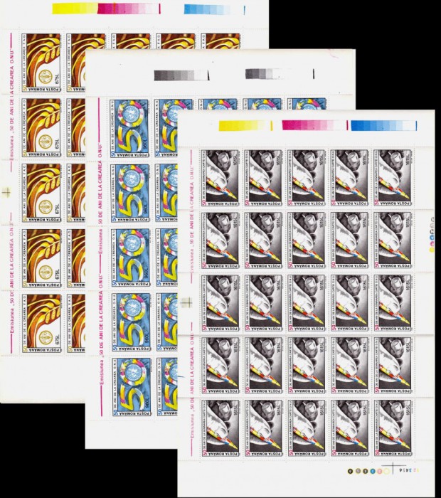 ✅RO 1995 LP 1373 &quot;50 de ani ONU &quot;, serie in coli complete de 25 ,MNH