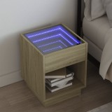 VidaXL Noptieră cu LED infinity, stejar sonoma, 40x40x50 cm