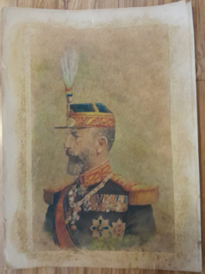 Cromolitografie veche epoca regele Ferdinand militar casa regala armata 31 x 23 foto