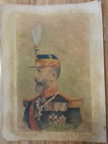 Cromolitografie veche epoca regele Ferdinand militar casa regala armata 31 x 23