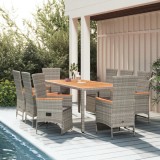 VidaXL Set mobilier grădină cu perne, 9 piese, gri, poliratan