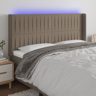 vidaXL Tăblie de pat cu LED, gri taupe, 183x16x118/128 cm, textil 3124304 foto