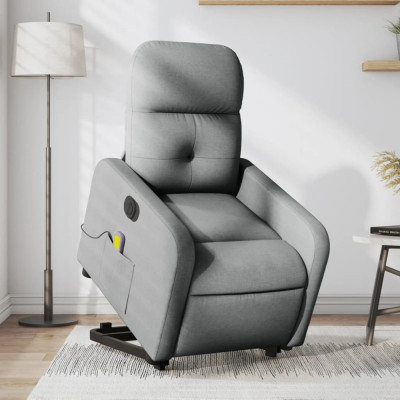 vidaXL Fotoliu electric masaj rabatabil cu ridicare, gri &amp;icirc;nchis textil 3206822 foto