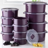 Set 12 Cutii alimente (4X500 ml, 4X1000 ml, 4X2000 ml), Mov inchis, Capac cu dispozitiv de eliberare aer