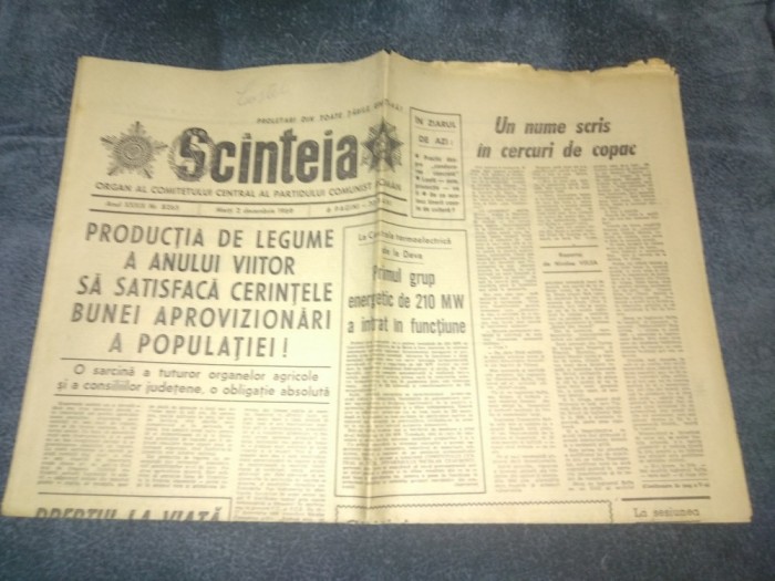 ZIARUL SCANTEIA 2 DECEMBRIE 1969