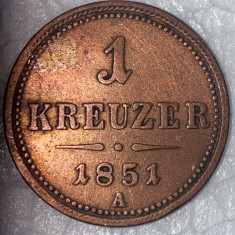 1 KREUZER 1851,,A", IMPERIUL HABSBURGIC/ MONEDA CUPRU/5,4 g si 22,5mm.