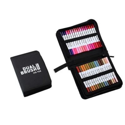 Set Carioci pe Baza de Apa, Cyrax, 2 in 1, pentru Pictura, Caligrafie, 120 Culori, Penar Negru, Corp Carioca Alb, 27.5 x 19.5 x 8 cm, Multicolor foto
