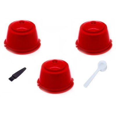Set 3 Capsule cafea, reutilizabila, reincarcabila, compatibil Dolce Gusto, rosu, cu periuta si lingurita foto