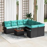 vidaXL Set de canapele pentru grădină cu pernă 9 pcs Negru poliratan 3347312