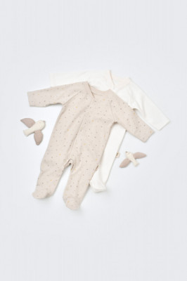 Set 2 salopetele cu maneca lunga si pantaloni lungi cu botosei - 100%bumbac organic - Crem cu buline, BabyCosy (Marime: 6-9 luni) foto
