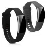 Set 2 Curele Silicon Negru/Gri kwmobile pt. Huawei Band 2 / Band 2 Pro - Curea Bratara Fitness Reglabila, Inlocuire Banda