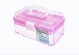 Geanta cosmetice si machiaj, compartimentata, plastic, maner, culoare roz