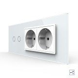 Cumpara ieftin Intrerupator Dublu Cap Scara / Cruce + 2 Prize LIVOLO cu Rama Din Sticla, Standard Italian, 6M SmartElectro IntelligentHouse