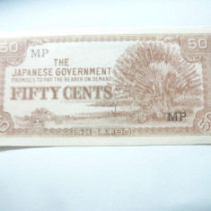 Bancnota 50 cents Malaya Ocupatie Japoneza 1942 cal. NC