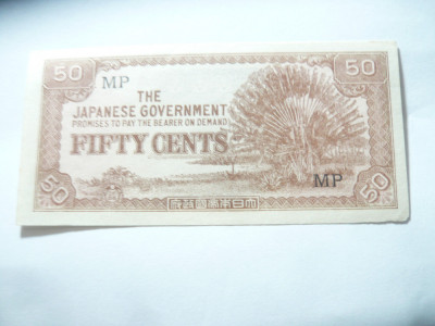 Bancnota 50 cents Malaya Ocupatie Japoneza 1942 cal. NC foto