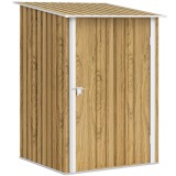 Outsunny Căsuță de Grădină 0.92m&sup2; din Oțel Galvanizat, Depozit pentru Unelte cu Ușă Blocabilă, Acoperiș &Icirc;nclinat, 100x104x160 cm, Maro Deschis cu Aspe