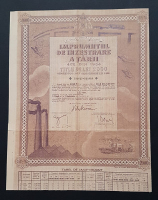 Titlu 2000 lei 1934 Imprumutul de inzestrare / Datoria publica / actiuni foto