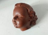 Cap de inger / cap de copil - ceramica, lut ars neglazurat, 10x8x 6cm, foarte expresiv