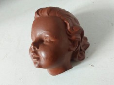 Cap de inger / cap de copil - ceramica, lut ars neglazurat, 10x8x 6cm, foarte expresiv