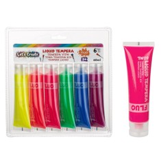 Set Culori Tempera Fluorescent, 6 Bucăți, Capacitate 60ml, Multicolor