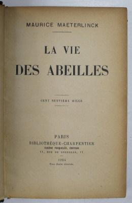 LA VIE DES ABEILLES par MAURICE MAETERLINCK , 1924 foto