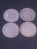 Lot 4 monede, 20 rappen 1900 + 1901 + 1902 + 1903 stare EF/EF+/aUNC (poze)