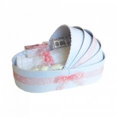 Trusou botez complet, in landou, decor cu fundita dusty rose cu fluturasi