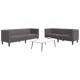 VidaXL Set canapele Chesterfield cu 2 locuri, gri, piele eco.